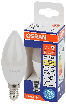 Лампа светодиодная LED 7Вт Е14 2700К 600Лм свеча 220В (замена 60Вт) OSRAM LEDVANCE 4099854186240