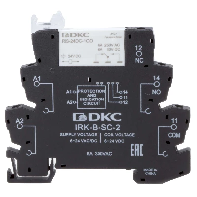 Реле интерфейсное, 1CO, ком. ток 6А, AgSnO2, напряжение 24V AC/DC, винтовые клеммы.