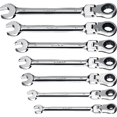 Набор комбинированных гаечных ключей трещоточных шарнирных 7 шт, 8 - 19 мм