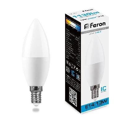 Лампа светодиодная LED 13вт E14 дневной матовая свеча FERON LB-970 38109