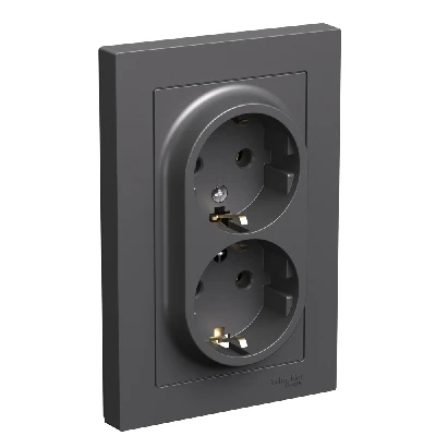 ATLASDESIGN РОЗЕТКА двойная с заземлением, 16А, в сборе, БАЗАЛЬТ Systeme Electric ATN001424