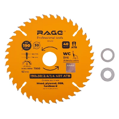 Диск пильный универсальный 190 мм 40 зубьев посадка 30 мм + кольцо 20 мм 16 мм