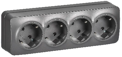 GLORY Розетка 4-местная для открытой установки с заземлением без защитных шторок 16А РС24-3-ХСм сталь матовый IEK