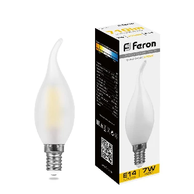 Лампа светодиодная LED 7вт Е14 теплый матовая свеча на ветру FILAMENT FERON LB-67 25786