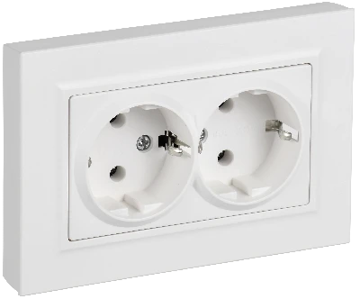 BRITE Розетка 2-местная с заземлением без защитных шторок плоская 16А в сборе РСПл12-3-БрАБ арктический белый IEK