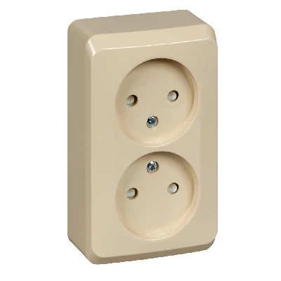 ЭТЮД Розетка двойная наружная без заземления со шторками бежевая Systeme Electric PA16-006K
