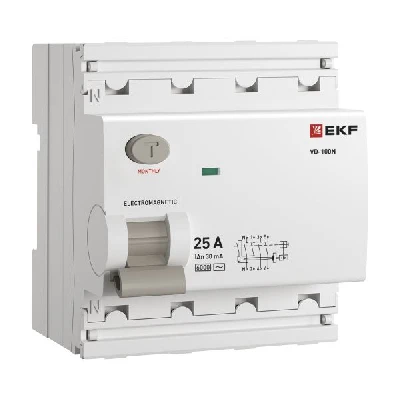 Выключатель дифференциального тока ВД-100N  4P 25А 30мА тип AC эл-мех 6кА PROXIMA EKF E1046M2530