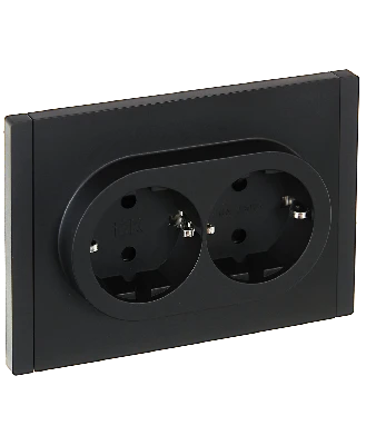 FORTE&PIANO Розетка 2-местная с заземлением с защитными шторками безвинтовое крепление 16А FP123 черный IEK