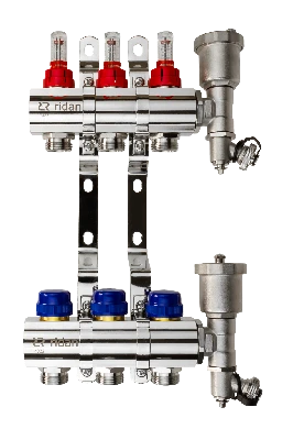 Коллекторная группа FHF-3RF set 3 контура 1' х 3/4' с расходомерами, воздухоотводчиками и кронштейнами Ридан 088U0723R