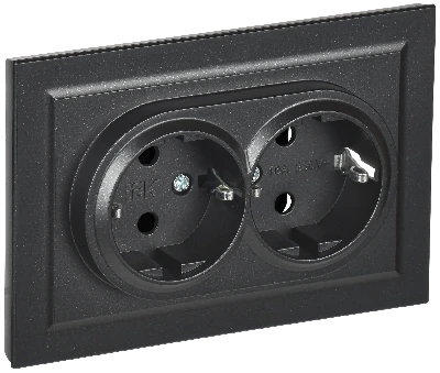 BRITE Розетка двойная с заземлением без защитных шторок 16А в сборе РС12-3-БрЧ черный IEK BR-R21-16-K02-F