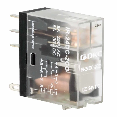 Реле миниатюрное промышленное, 2CO, ком. ток 8А, AgSnO2, напряжение 24V DC, опция: светодиод DKC IR-24DC-2CO