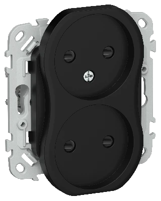 FLITE Розетка 2-местная без заземления с защитными шторками безвинтовое крепление 10А РСш02-1-ФлЧ черный IEK