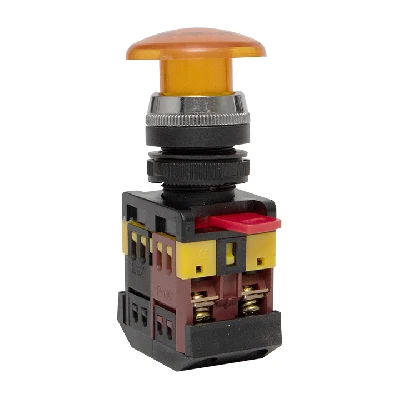 Кнопка желтая AELA-22 220 В Гриб с подсветкой NO+NC