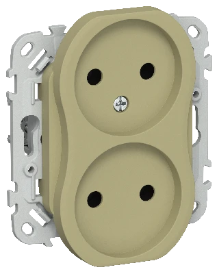 FLITE Розетка 2-местная без заземления без защитных шторок безвинтовое крепление 10А РС02-1-ФлО оливковый IEK