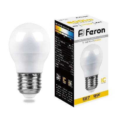 Лампа светодиодная LED 9вт Е27 теплый матовый шар FERON LB-550 25804