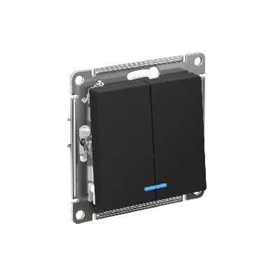 ATLASDESIGN 2-клавишный ВЫКЛЮЧАТЕЛЬ с подсветкой ,сх.5а, 10АХ, быстрозажимные клеммы, КАРБОН