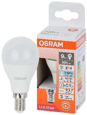 Лампа светодиодная LED Star Шарообразная 9Вт (замена 75Вт), 806Лм, 3000К, цоколь E14 OSRAM LEDVANCE 4058075696204