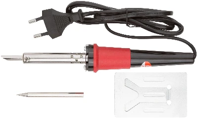 Паяльник 220 В, пластиковая ручка, доп-но подставка для паяльника и два сменных жала, D=5.8 мм, 60 Вт КУРС 60482