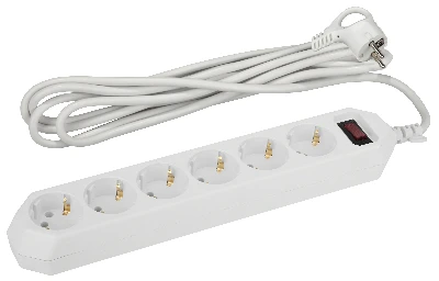 Сетевой фильтр (белый) с заземл, 3x0,75мм2, с выкл, 6гн, 3м USF-6es-3 м-W-BOX