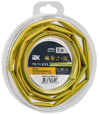 Трубка термоусадочная ТТУ нг-LS 5/2,5 желто-зеленая (2м/упак) IEK UDR12-005-D25-002-K52-T