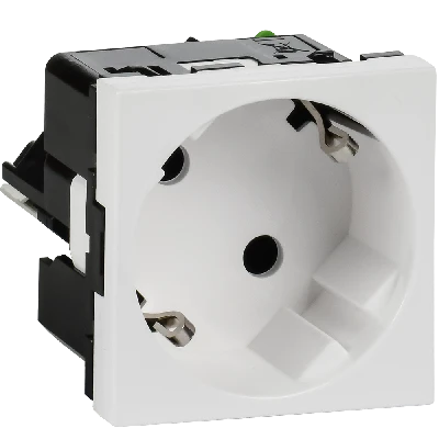 Розетка 45град с заземляющим контактом без защитной шторки и безвинтовым зажимом (2 модуля) белая