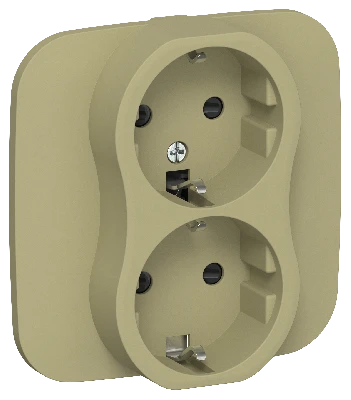 FLITE Розетка 2-местная с заземлением с защитными шторками безвинтовое крепление 16А в сборе РСш12-1-А-ФлО оливковый IEK