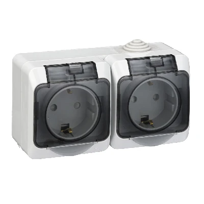 ЭТЮД Розетка двойная наружная с заземлением со шторками IP44 серая Systeme Electric PA16-244C