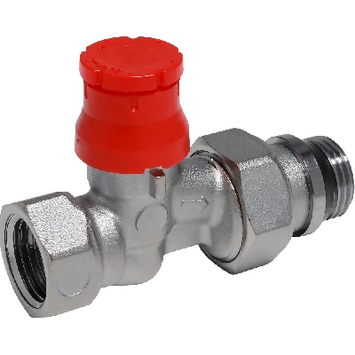 Прямой термостатический клапан 3/4' с предварительной настройкой , хромированный, отвод с герметичной прокладкой.