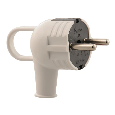 Вилка с заземлением с ручкой белая с черным Lezard 715-0203-602