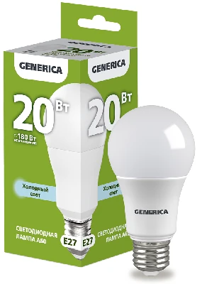 Лампа светодиодная A60 груша 20Вт 230В 6500К E27 GENERICA IEK LL-A60-20-230-65-E27-G