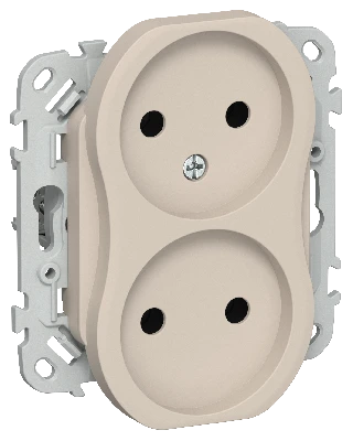FLITE Розетка 2-местная без заземления без защитных шторок безвинтовое крепление 10А РС02-1-ФлЛ льняной IEK