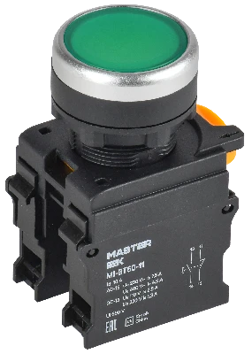 Кнопка d=22мм 1NO+1NC зелёная MASTER IEK