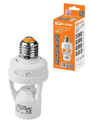 Датчик движения в патрон ДДПт-01 60Вт, 10-300с, 6м, 3+Лк, 120(сбоку)+360(сверху)гр IP20,