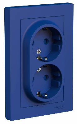 ATLASDESIGN РОЗЕТКА двойная с заземлением со шторками, 16А, в сборе, АКВАМАРИН Systeme Electric ATN001126
