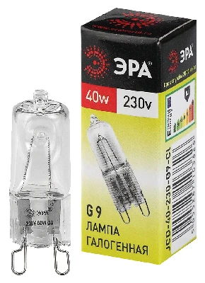 Лампа накаливания галогенная G9-JCD-40-230V-CL (галоген, капсула, 40Вт, нейтр, G9) (100/1000/35000) ЭРА C0027378
