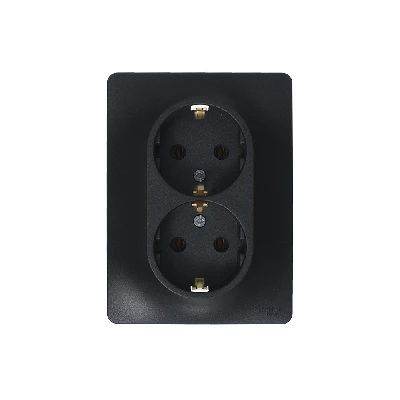 GLOSSA Розетка двойная с заземлением антрацит в сборе Systeme Electric GSL000724