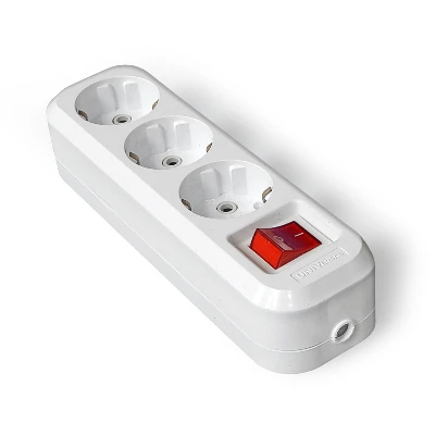 Розетка-колодка 3 поста наружная с заземлением с выключателем ABS-пластик UNIVersal S303