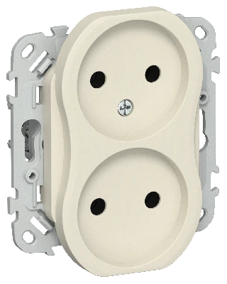 FLITE Розетка 2-местная без заземления без защитных шторок безвинтовое крепление 10А РС02-1-ФлСл сливочный IEK