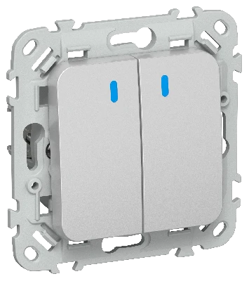 FLITE Выключатель 2-клавишный с индикацией 10А ВС12-1-1-ФлА алюминий IEK