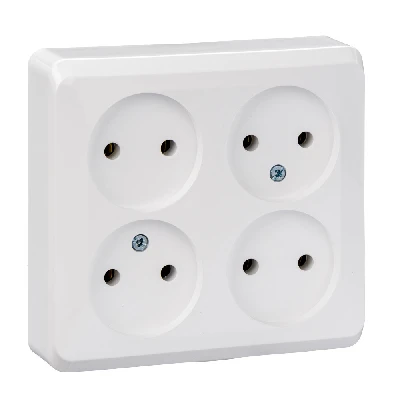 ЭТЮД Розетка четырехместная наружная без заземления без шторок 16А 250B белая Systeme Electric PA16-205B