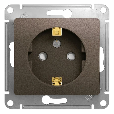 GLOSSA Розетка с заземлением со шторками шоколад в рамку Systeme Electric GSL000845