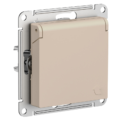 ATLASDESIGN РОЗЕТКА с заземл. со шторк. с крышкой, 16А, IP20, механизм, ПЕСОЧНЫЙ Systeme Electric ATN001246