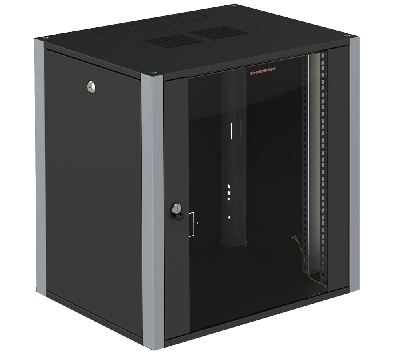 Шкаф телекоммуникационный настенный 19' 9U дверь стекло IP20. 600x450x450mm(ШхГхВ) цвет черный(RAL 9004/RAL7000)