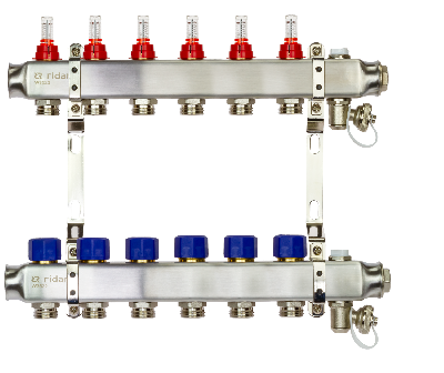Коллекторная группа SSM-6RF set 6 контуров 1' x 3/4' с расходомерами и кронштейнами Ридан 088U0956R