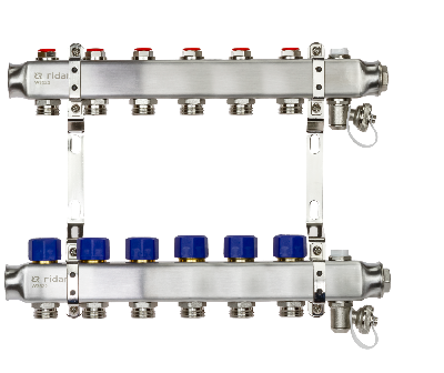 Коллекторная группа SSM-6R set 6 контуров 1' x 3/4' с термостатическими клапанами и кронштейнами Ридан 088U0976R