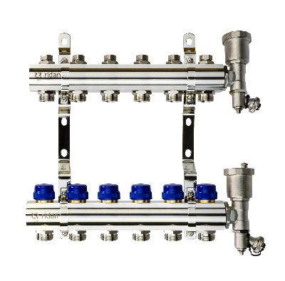Коллекторная группа FHF-6R set 6 контуров 1' х 3/4' c воздухоотводчиками и кронштейнами Ридан 088U0706R