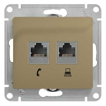 GLOSSA Розетка телефон/компьютер RJ11+RJ45 категория 5е в рамку титан