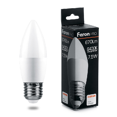 Лампа светодиодная LED 7.5вт Е27 дневной матовая свеча Feron.PRO FERON LB-1307 38058