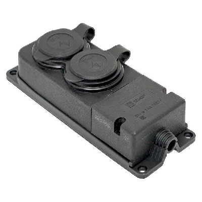 Роз. (колодка) двухмест. с защит. крышками каучуковая 230В 2P+PE 16A IP44 PRO EKF RPS-018-16-230-44-r
