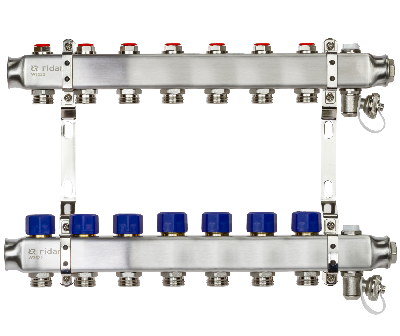Коллекторная группа SSM-7R set 7 контуров 1' x 3/4' с термостатическими клапанами и кронштейнами Ридан 088U0977R